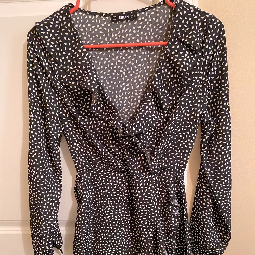 Black and white ruffle polka dot dress